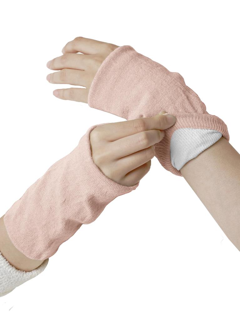Maison Peony Wrist Warmer with Yarn for Light Compression Women's Silk-Lined Far-Infrared Warming, (Pink)