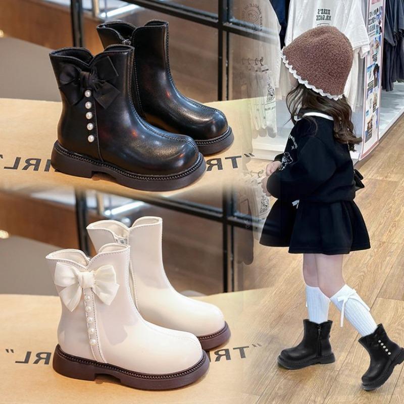 Girls' Fashionable Short Boots Western-style Princess Leather Boots Girls Plus Velvet Mid-calf Boots