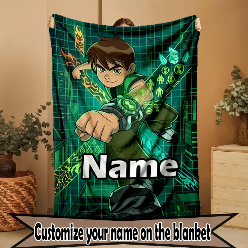 Custom Name Personalized Ben 10 Cartoon Print Blanket, Home Decor, Bedroom, Sofa, Camping, Couch, Gifts for Birthday ChristmasEnthusiasts