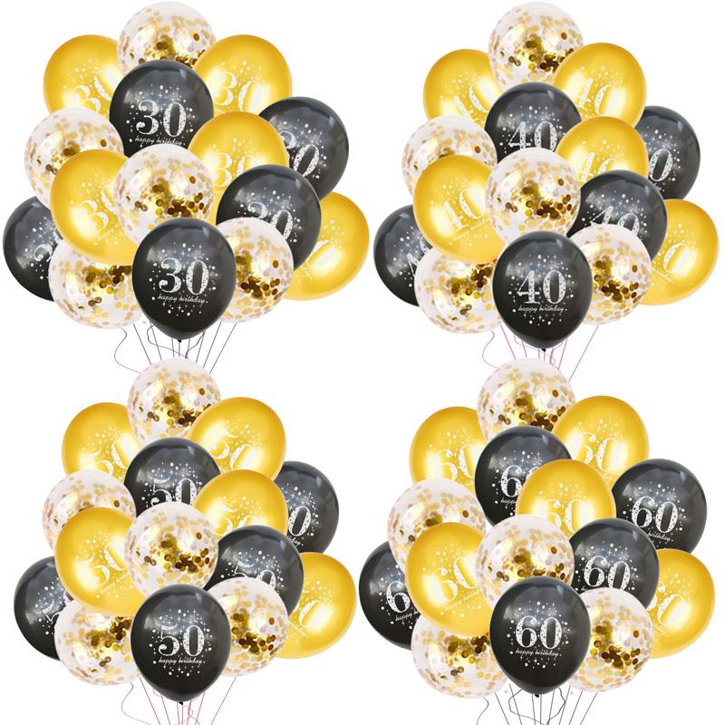 Black Gold 30 40 50 60 Years Birthday Party Confetti Balloon 30th 50th Birthday Party Decorations Adult Party Ballon Air Globos