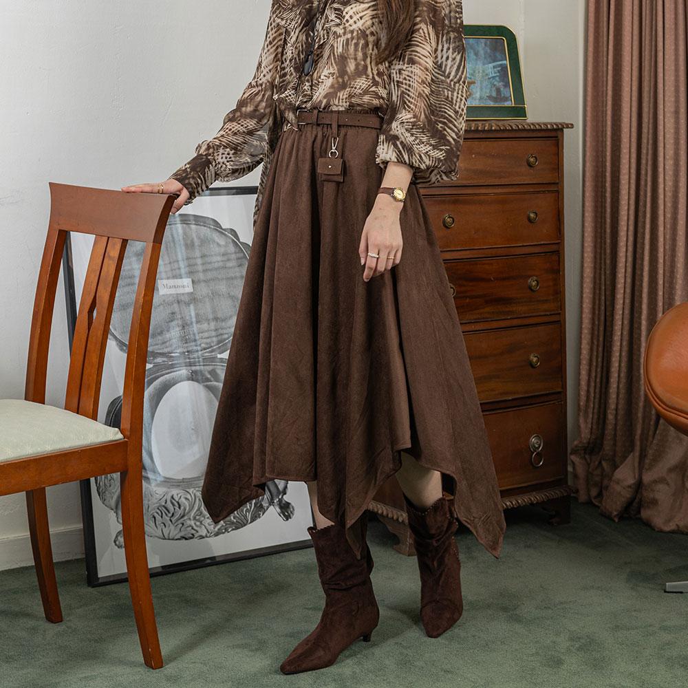 Laengsseon Ls_Dark Brown Irregular Skirt