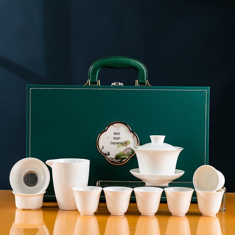 Yiceng Dehua White Porcelain 'Rivers and Mountains' Gaiwan Tea Set
