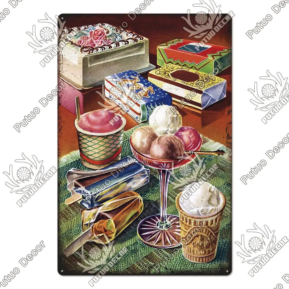 Summer Dessert Sign Vintage Tin Poster Metal Sign Metal Plate Retro Style Wall Decor Kitchen Cafe Home Decoration