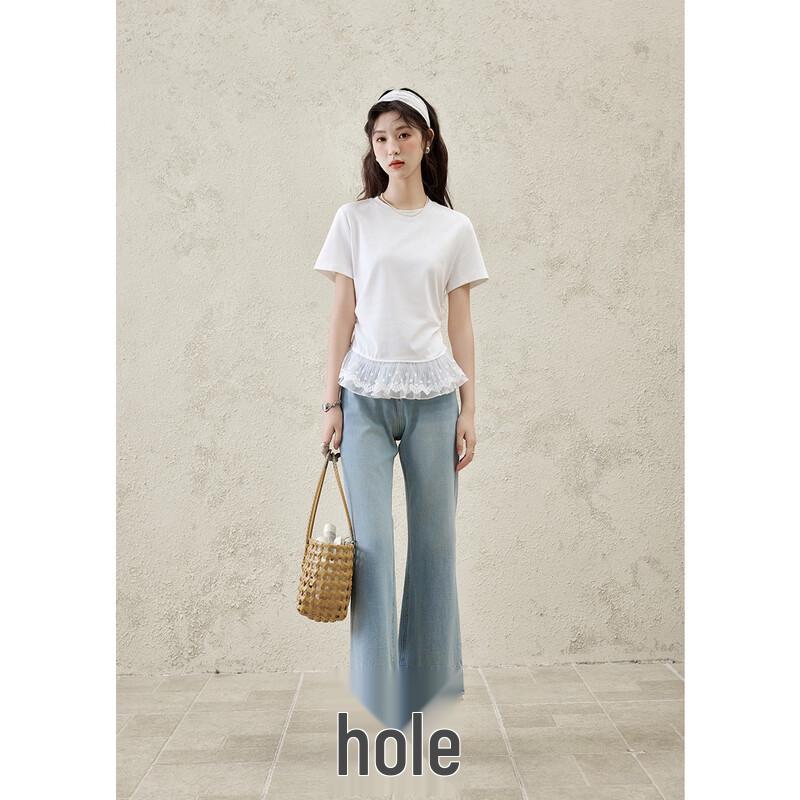 M Xiu Women's Lace Hem Slim-Fit T-Shirt