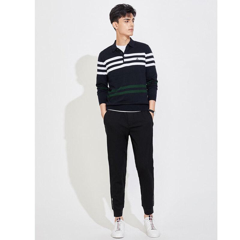 NaviCare Men's Striped Long-Sleeve Polo T-shirt 1135023209