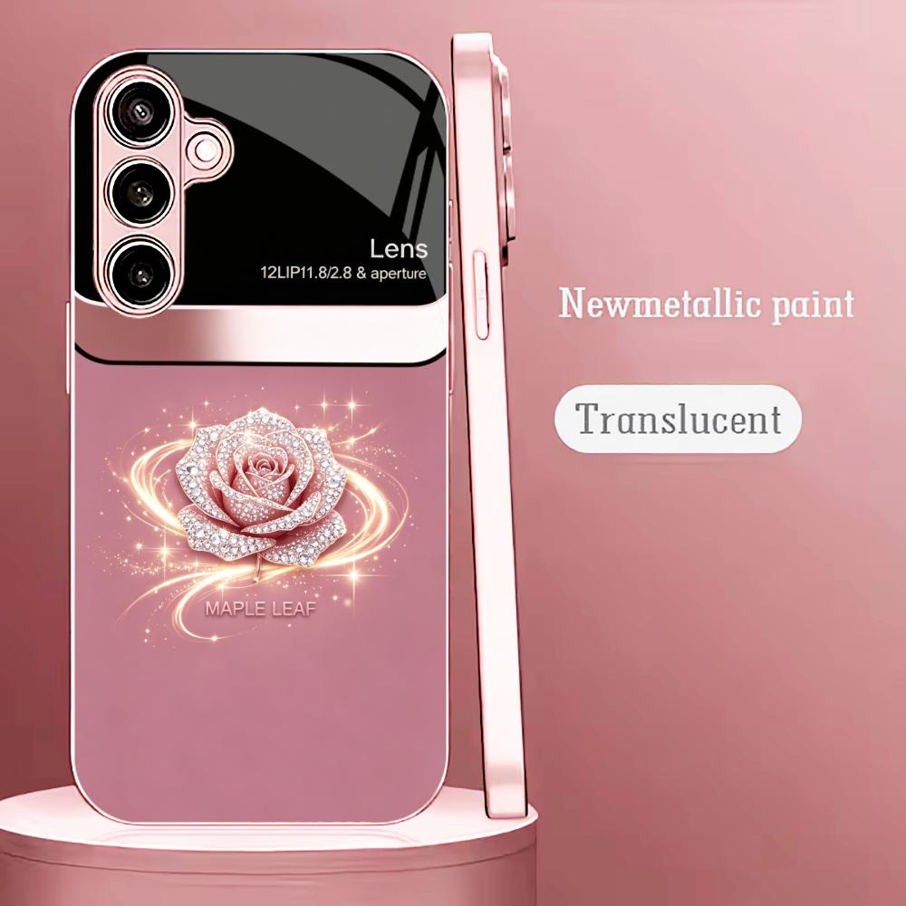 Fashion Rose Pink Gold Phone Case Glass S26 Ultra Case S25 Ultra Case for Samsung Galaxy S26 S25 S24 S23 S22 FE,Ultra,Plus