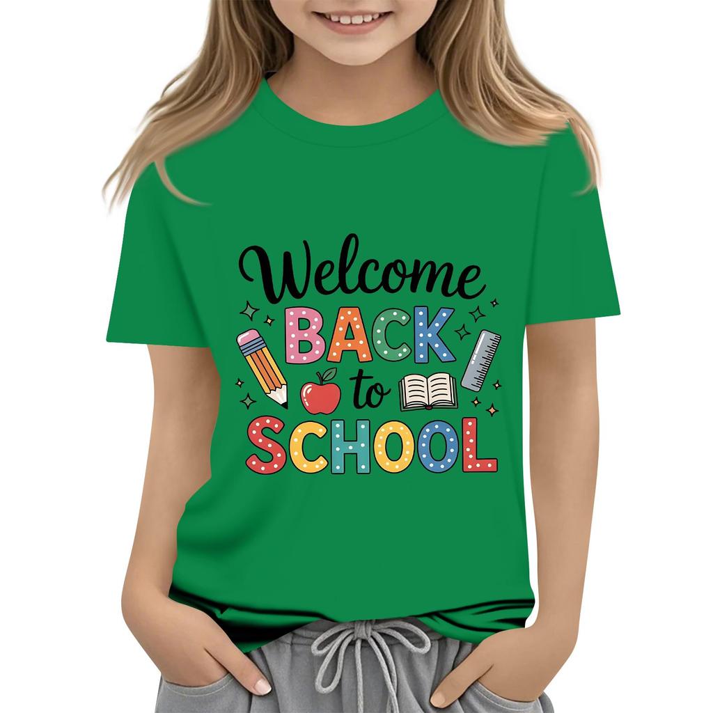 Children's Casual and Fashionable Round-Neck Printed Short-Sleeve Top for Back-to-School