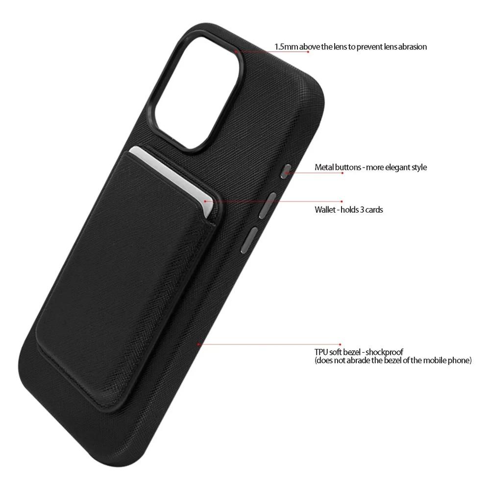 Busines Sle Minimalist Leather for MagSafe Phone Case for IPhone 17 Pro Max 16 15 14 13 Card Bag Wallet Charge Protect Cover Bla
