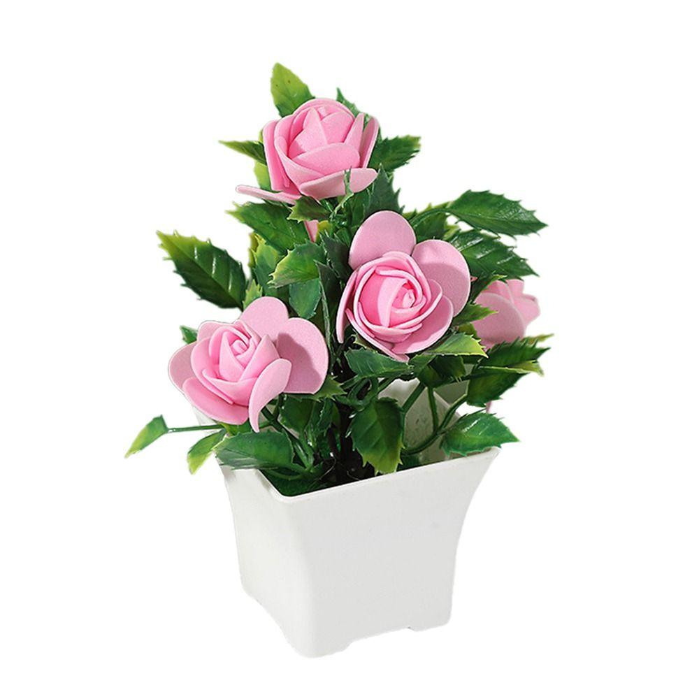 Minilandschaft Künstliche Rose Topfpflanze mit Töpfen Künstlicher Rosen-Bonsai Deko-Set Außendekor