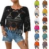 Damen V-Ausschnitt Fledermausärmel Strick Häkel Pullover Ausgestanztes Lockere Passform Pullover Top für Lässige Tägliche Kleidung