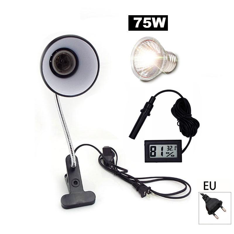 E27 UVA+UVB 220V Reptile Heating Lamp Deck Holder Tortoises Basking Bulb Turtle Light Clip Thermometer Hygrometer Lizard