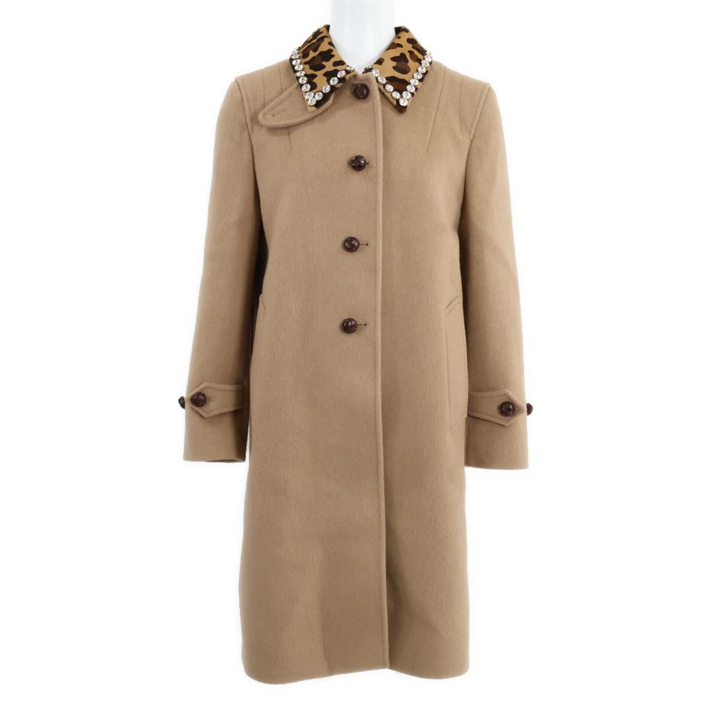 MIUMIU [Good condition/Domestic regular] Single-breasted beaded collar coat 40 beigeUsed