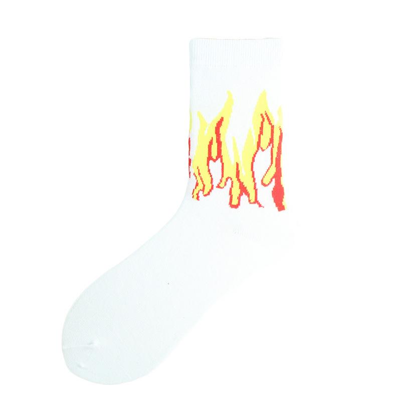 1 Pair Women Fashion Hip Hop Hit Color On Fire Crew Socks Red Flame Blaze Power Torch Hot Warmth Street Skateboard Socks