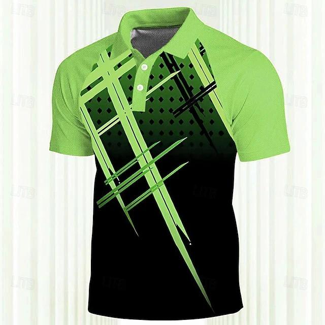 Trendy Geometric Print Short-sleeve Polo Shirt, Ideal for Casual and Sport Occasions.