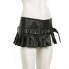 Women's Spice Girls Studded Belt Split Fashion Street Sexy Low Waist A-Line Leather Pleated Skirt