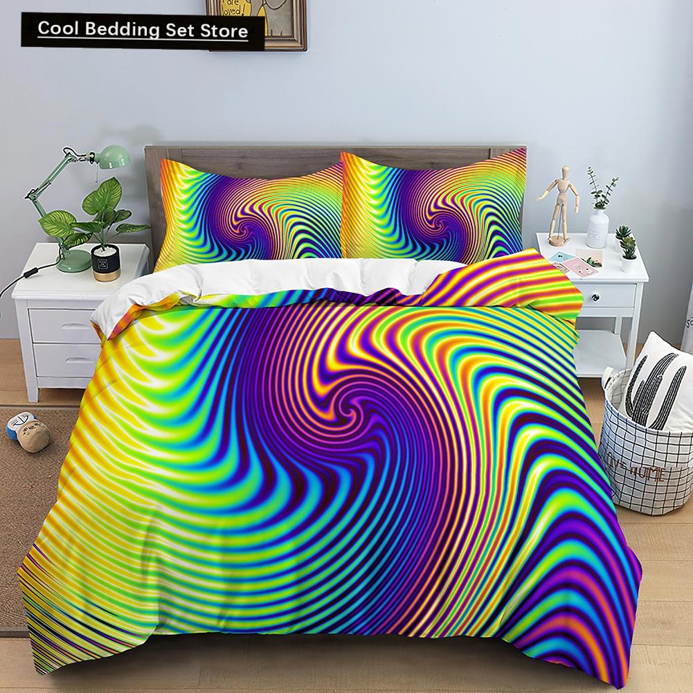 Comforter 3D Psychedelic Abstract Double Queen Bedding Set 2/3Pcs King Full Size Blue Polyester Comforter