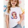 Girls Floral Wreath Mermaid Print Crewneck Short Sleeve Tee