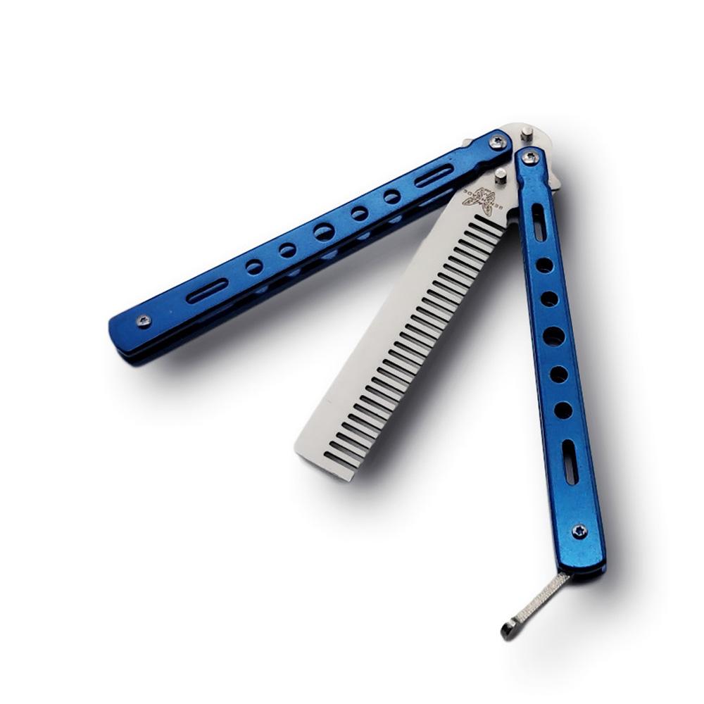 Foldable Comb Stainless Steel Practice Training Butterfly Knife Comb Beard Moustache Brushe Salon Hairdressing Hair Styling Tool