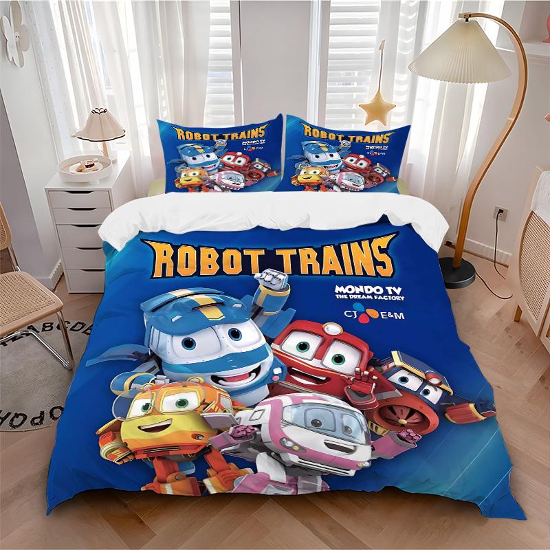 Robot Trains Adventure Print 3Pcs Bedding Setduvet Cover With 2 Bedropillowcase Home Birthday Gift