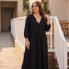 3/4 Sleeves Maxi Dress Bohemian Ruffle V-Neck Long Dress, for Comfortable Women Dresses Women, Solid Color Casual Loose Spring Fall Flowy