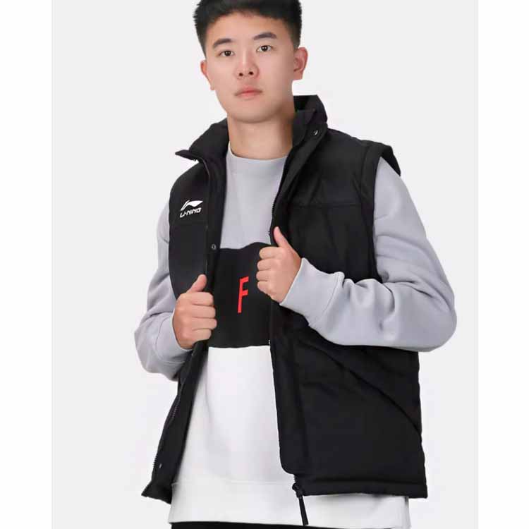 Li-Ning Solid Color Stand Collar Brand Logo Print Thick Warm Vest Men Vests Black AMMS015-3