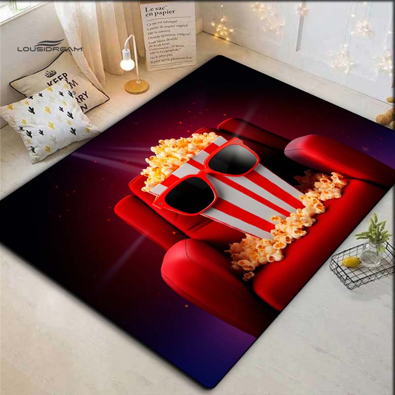 Cinema Red Chair Popcorn Sunglasses Print Area Rug Movie Theme Non‑Slip Rectangular Floor Mat Home Decor Rug for Gaming Room Living Bedroom