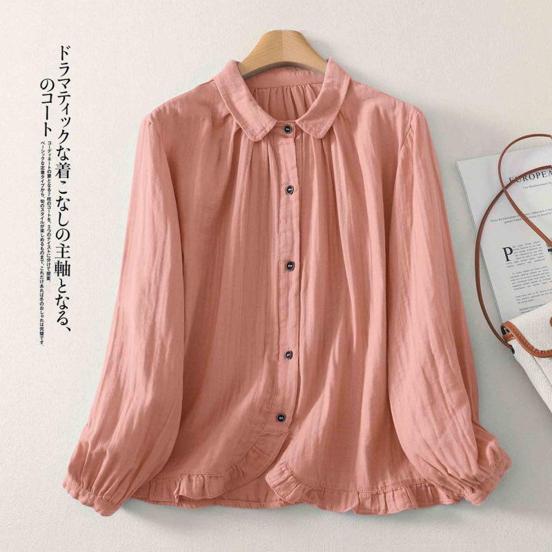 Women's Long Sleeve Double-Layer Cotton Gauze Shirt - Stylish Early Autumn Fashion 2025