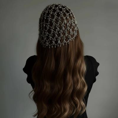 Net Shape Hair Hoop Head Chain Bride Tiaras Pearl Princess Hair Band Cap Head Chain  Girls