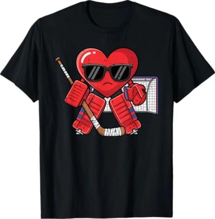 Valentines Day Heart Ice Hockey Goalie Men T-Shirt 4XL