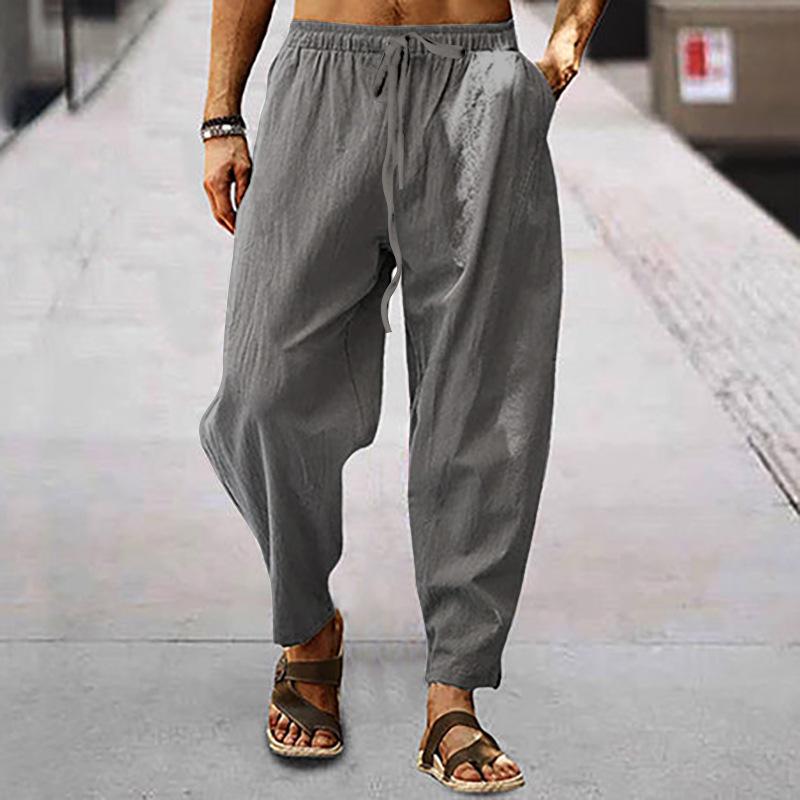 2023 Summer Men's Hip Hop Breathable Cotton Linen Loose Casual Pants