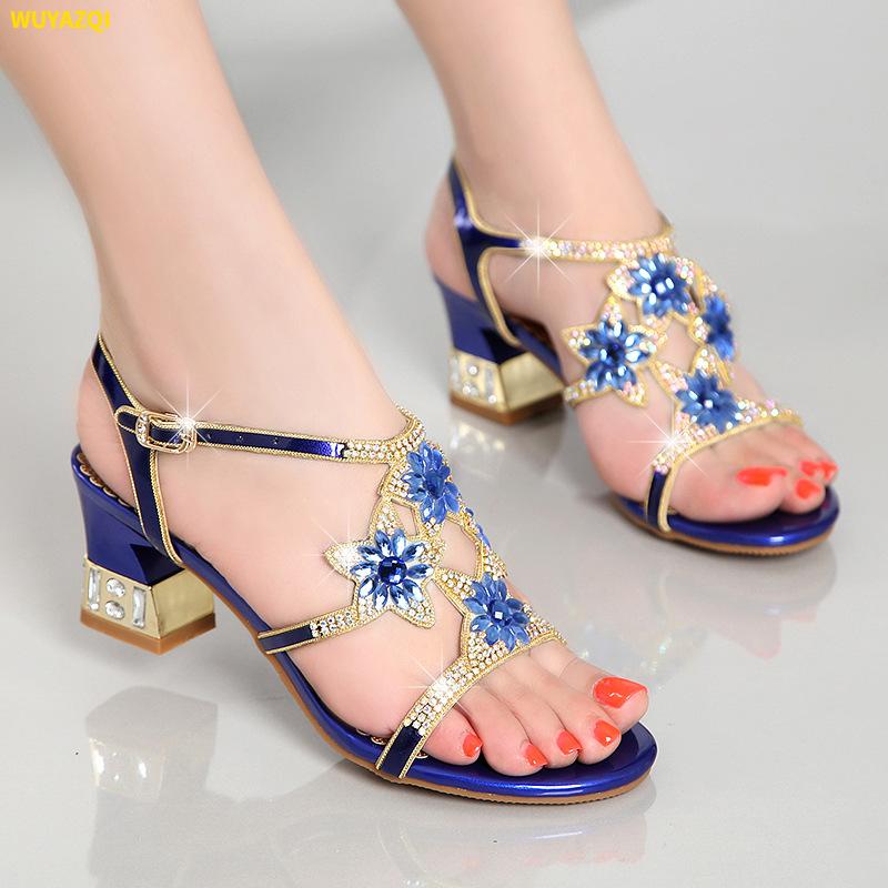 Fashion Comemore Ladies Low Block Heel Women's Sandal with Diamonds Outdoor Beach Shoes New Fashion Heeled Sandals High Heels Luxury 33