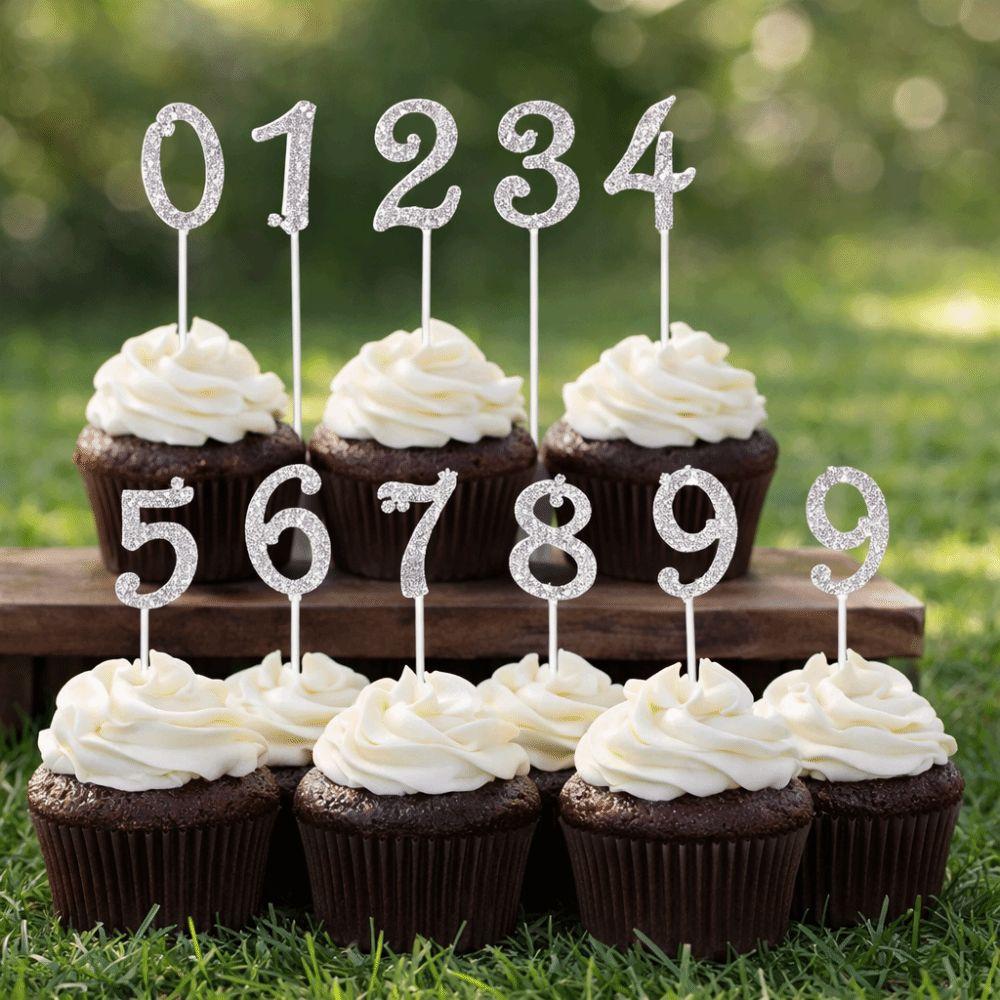 Glitter Cake Plugin Set Shining Birthday Candle Holder Fashion Number Cake Topper  Birthday Parties
