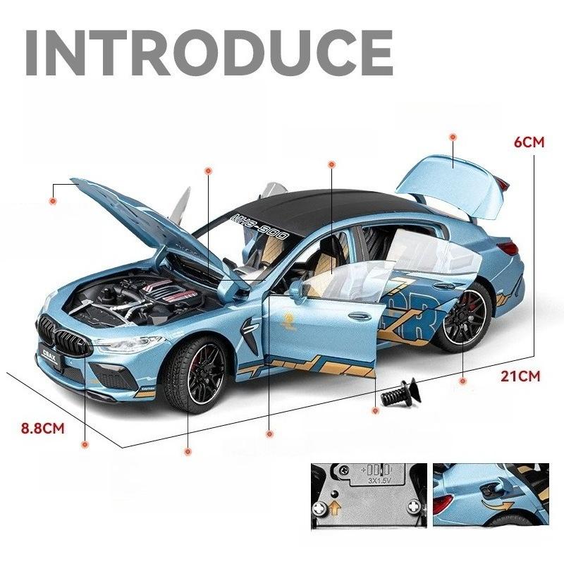 1:24 BMW M8 High Simulation Alloy Car Model Sound and Light Pull Back Die Cast Children's Toy Collectibles Birthday gift