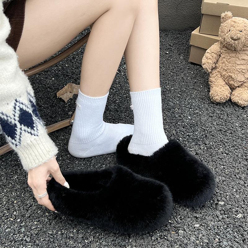 Mao Mao shoes women's outer wear 2025 new winter thick-soled plush warm furry one-pedal soft-soled maternity cotton shoes