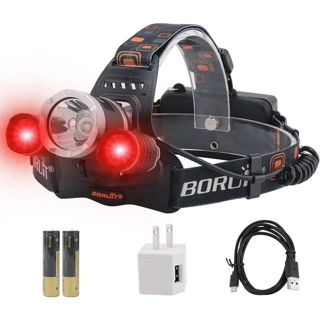 Boruit RJ-3000 strong red light beekeeping headlamp waterproof headlamp USB charging hunting lamp 5000LM