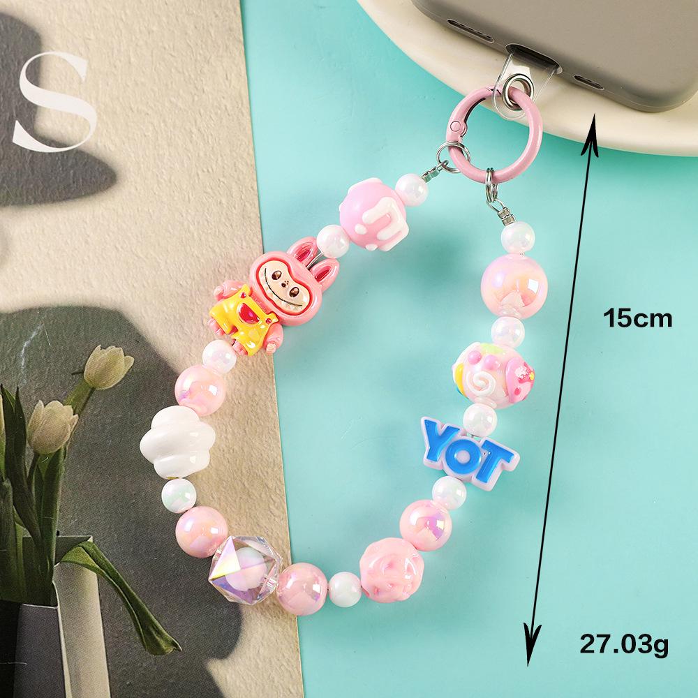 Handmade Cartoon Phone Charm: Dopamine Colors Beaded Keychain Lanyard