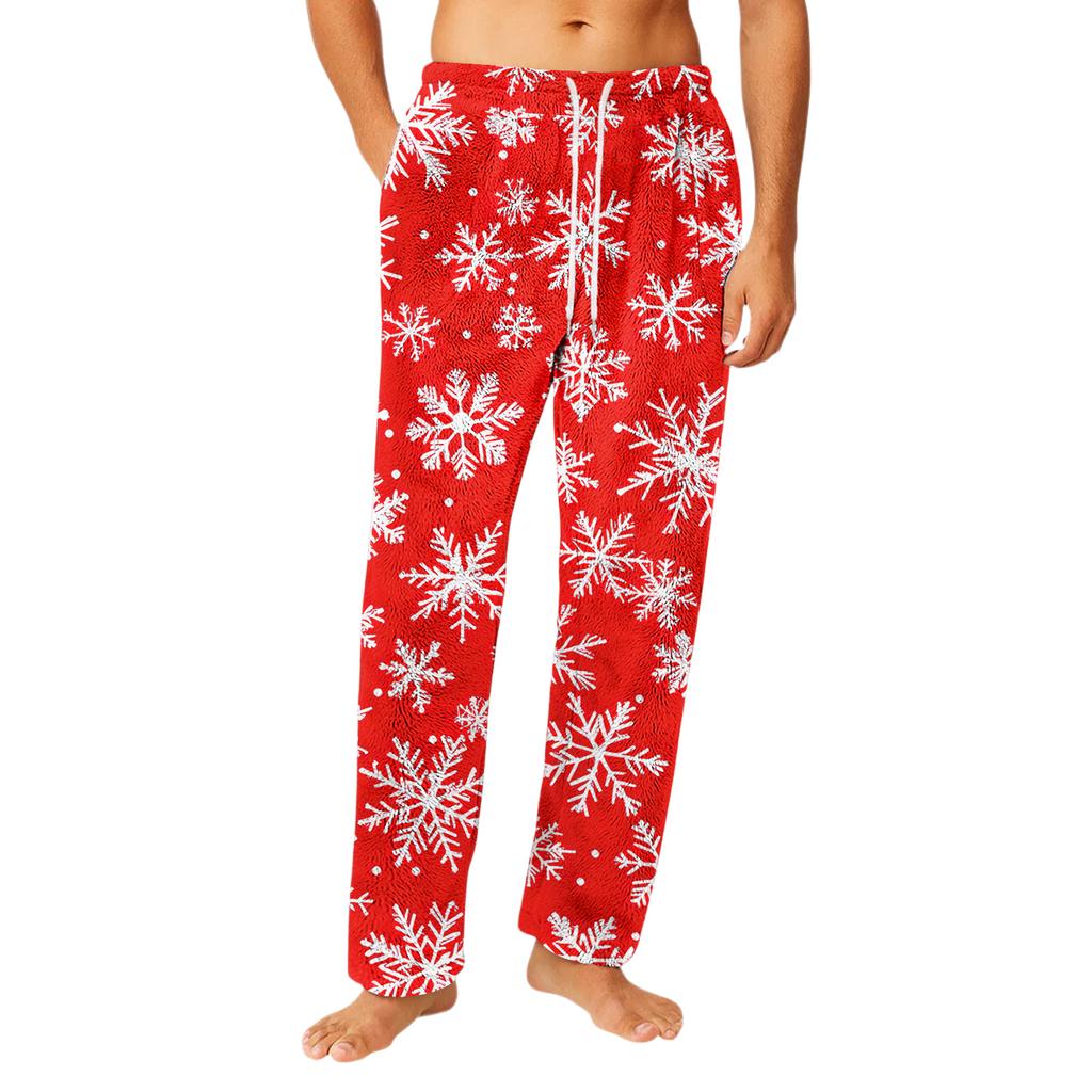 Men's Drawstring Pocket Flannel  Pants Homewear Sleep Pants