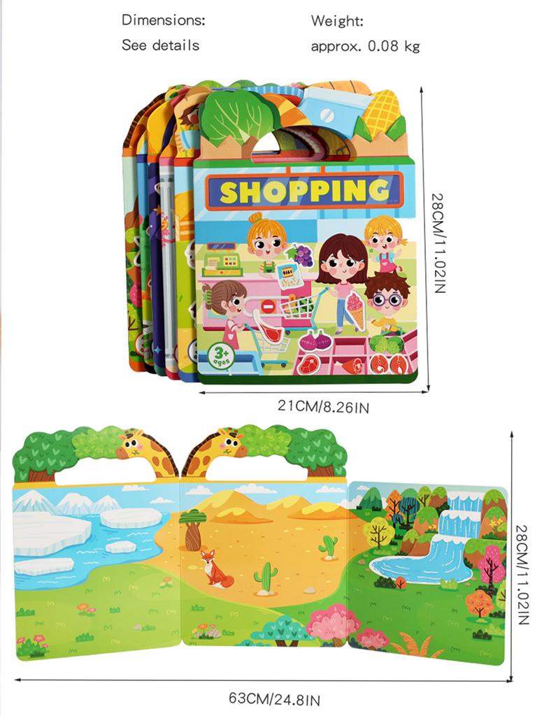 Reusable Sticker Books for Kids, 6 Sets Travel Removable Toddler Sticker Books for 3 4 5 Year Old Girls Boys Birthday Gifts Educ