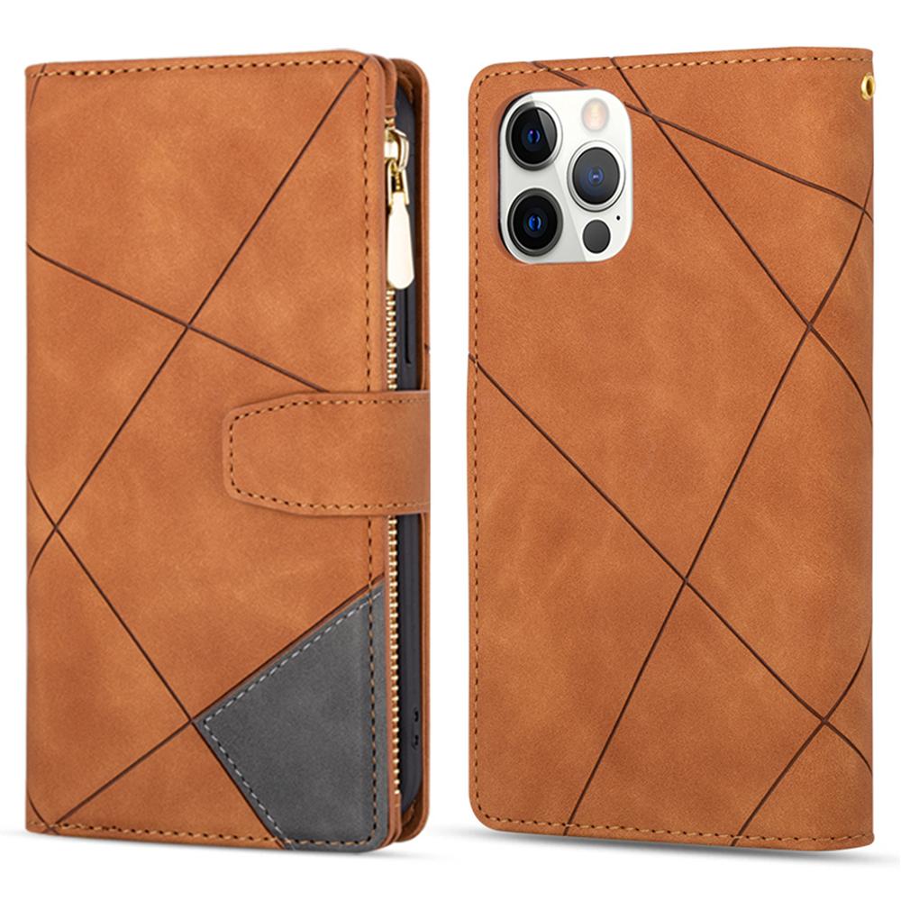 

For iPhone 16 Pro Case Color Splicing Anti-Drop Leather Wallet Phone Cover Brown