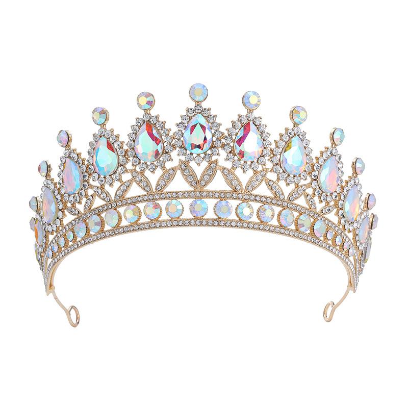The Bride's Colorful Rhinestone  Baroque European and American Diamond Princess  Round Tiara Hair Accessory Wedding Dress and Crown