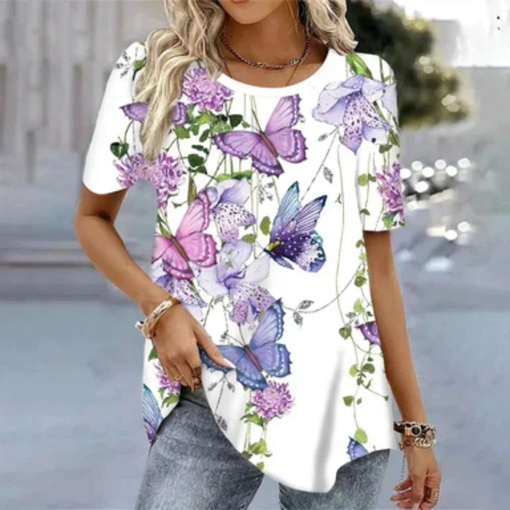 3D Butterfly Print Short-Sleeved T-Shirt (Korean Style) Women s Short-Sleeved T-Shirt XL