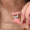 Huitan Angel Wings Beating Heart Necklace Lady Sweet Love Jewelry Bright Round Zirconia Pendant Accessories for Wedding Party