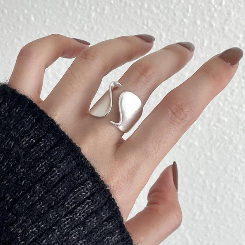 925 Silve Frosted Moon Ring for Women Girl Letter Versatile Irregular Jewelry Gift