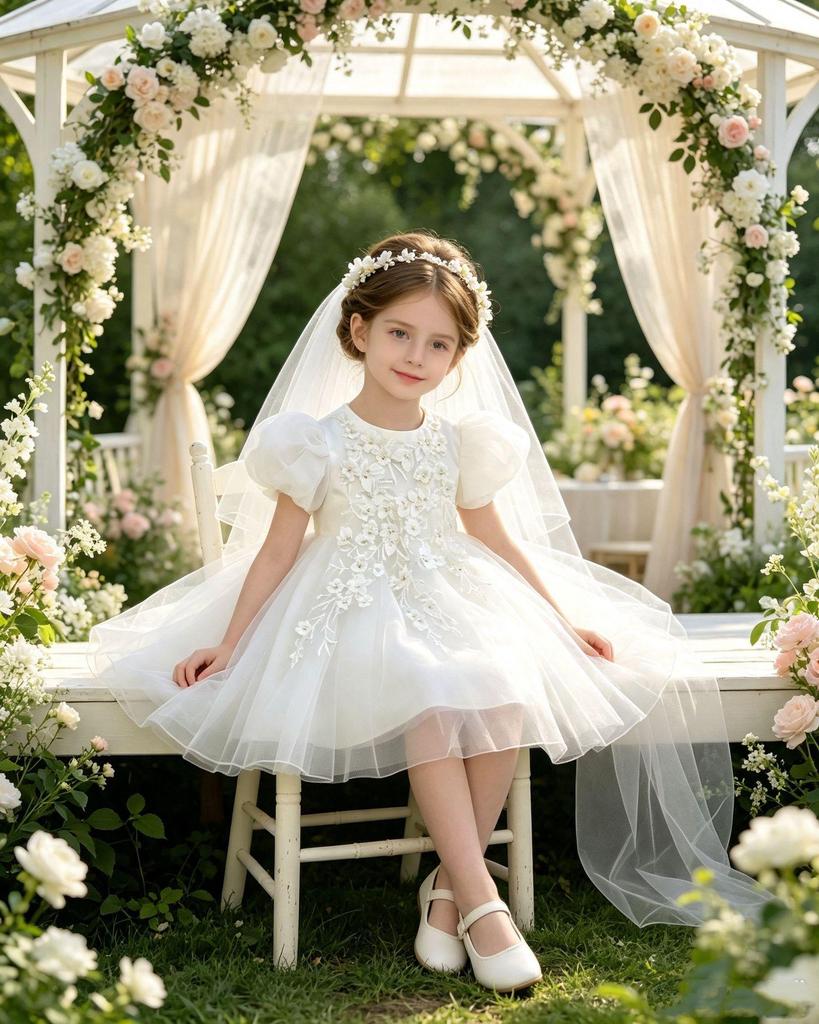 Korean Style High Waist Princess Dress for Baby Girl's First Birthday - Puffy Skirt & Wedding Flower Girl Design