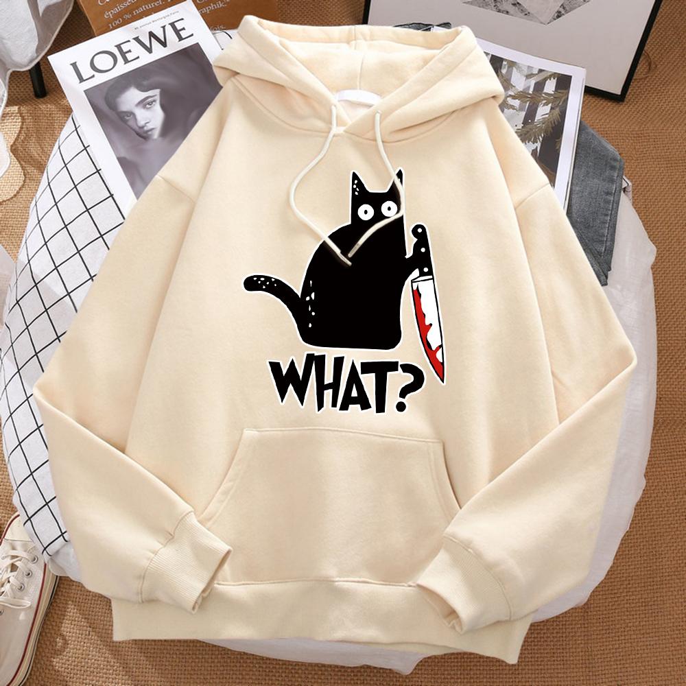 That Cute Little Black Cat Is Holding a High-quality Casual Hoodie with Knife Pattern Printed Men's Hoodie