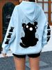 Bang Klein Zwart Katje Minimalistische Zwart-Witte Print Hoodie voor Grote Maten Dames Sweatshirt Winterkleding Dames