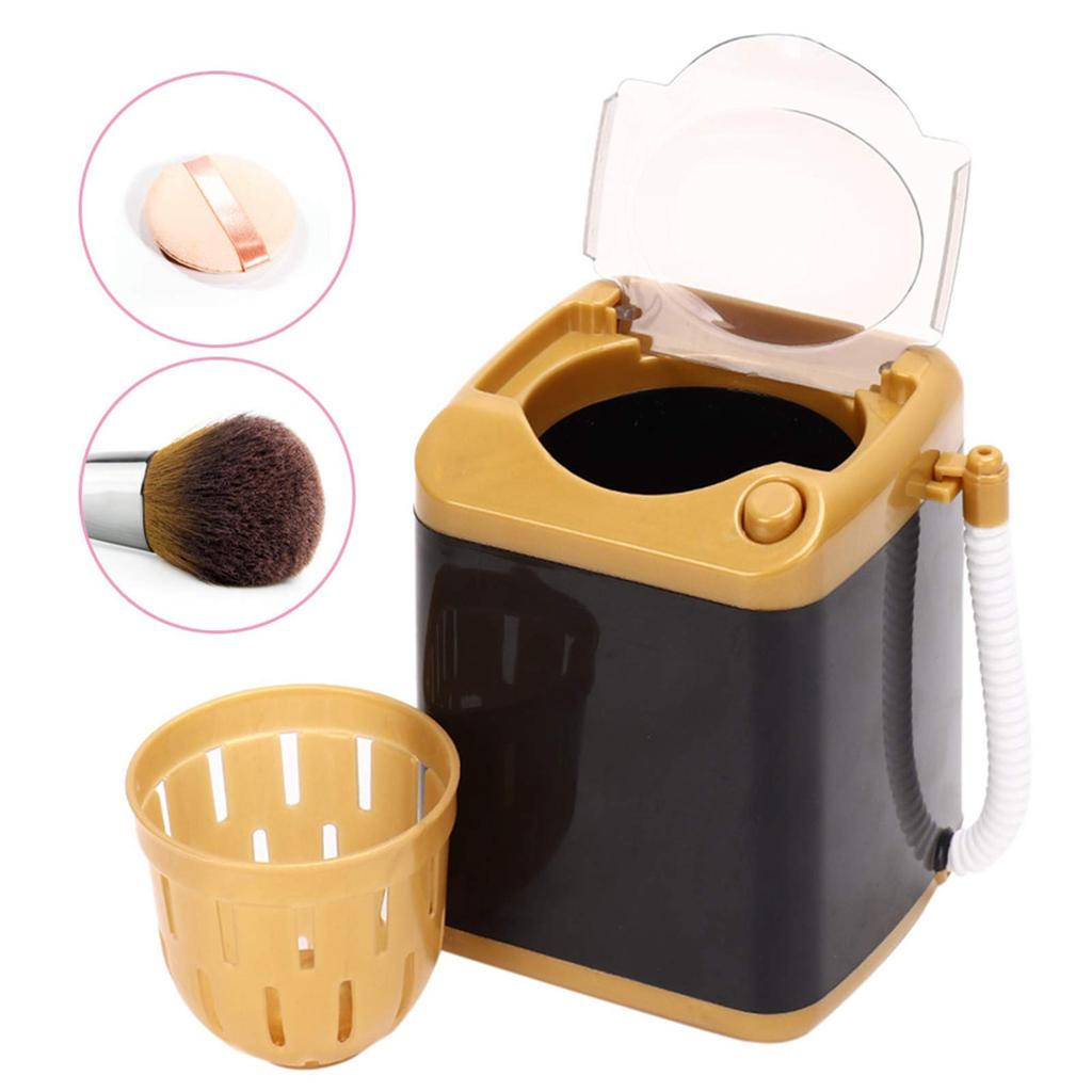 Cute, portable, realistic mini washing machine for pretend play, educational play, and makeup brushes (gold)