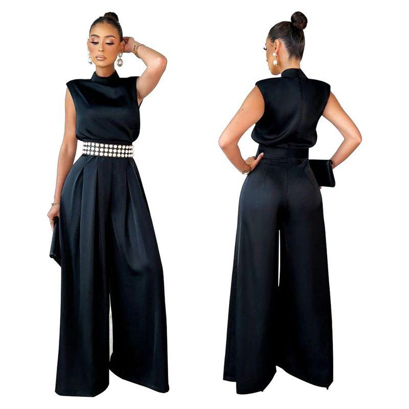 Women Sleeveless Casual Jumpsuit Fashion Female Fashionable Wide Leg Pants Fitted Waist Jumpsuit