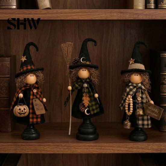 Vintage Halloween Party Supplies Rustic Witch Resin Figurine, Fall Tabletop Decor, Farmhouse Indoor Mantelpiece Ornaments Statue for Mantel