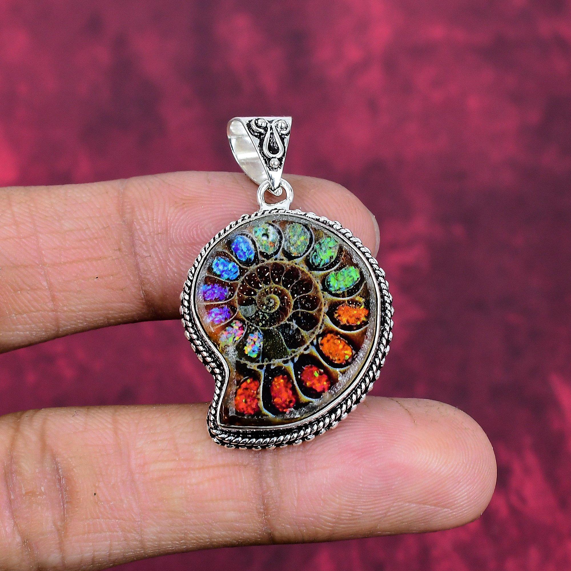 

Украшения с окаменелостями аммонитов, Подвеска из стерлингового серебра 925 пробы, Ювелирные изделия с драгоценными камнями ручной работы, Подарки для жены, Новая подвеска 1.77 Inches